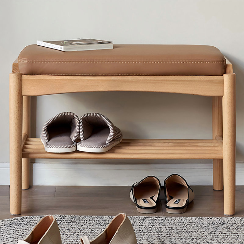 Banc brun en similicuir rembourré Burlywood, 16.54" H x 23.62" W x 11.81"D