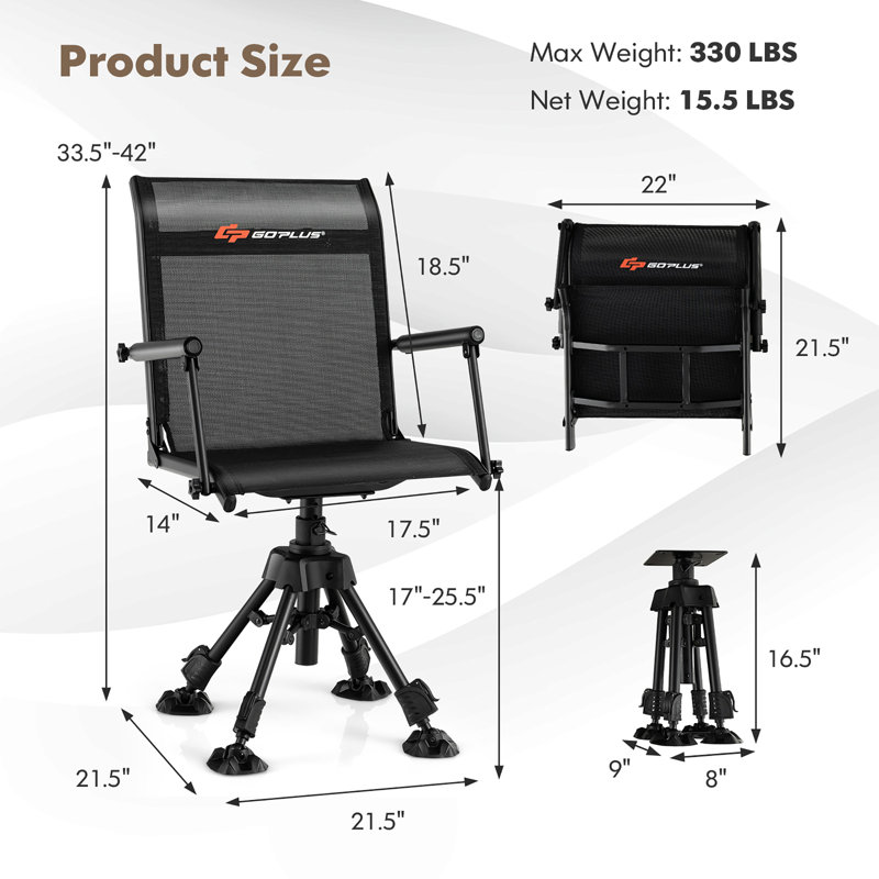 Fauteuil de chasse pivotant avec 4 pattes réglables à 360 ° Goplus