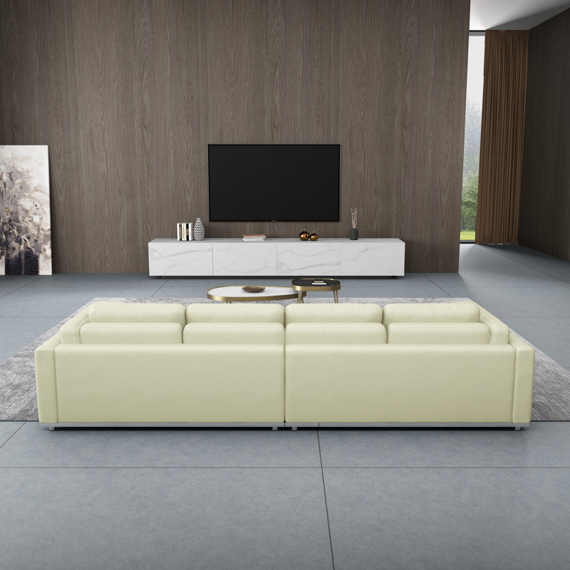 Picasso Sofa, 32" H x 117" W x 39" D, White Genuine Leather