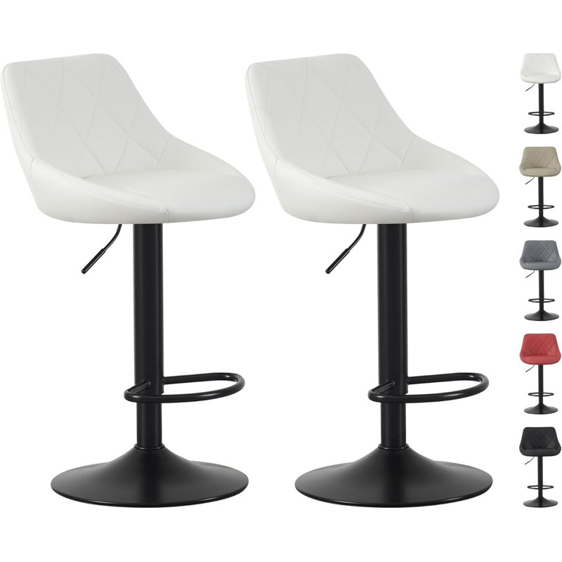 Swivel Faux Leather Adjustable Height Bar Stool, Cream
