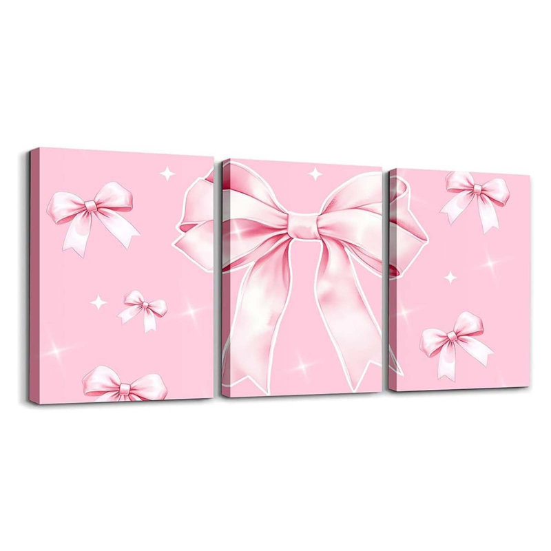 3 Piece Wrapped Canvas Print, Pink