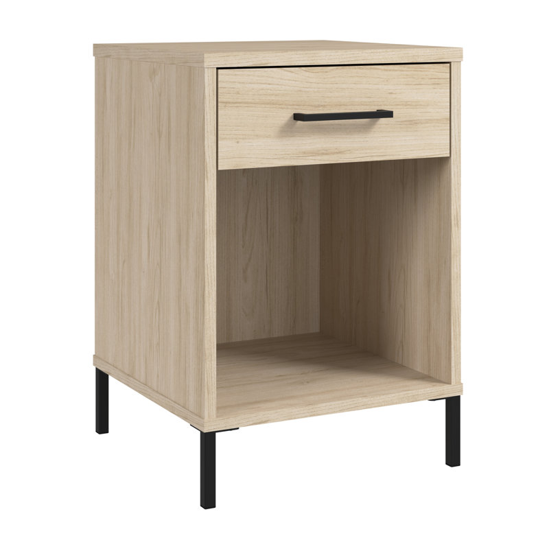 Table de chevet avec tiroir Sihi, table de chevet avec rangement, design contemporain, finition orme naturelle, chevet, meubles