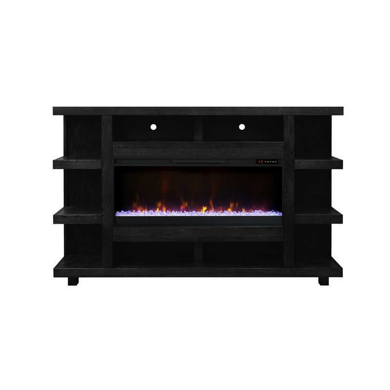 Evermont Electric Fireplace Mantel with Open Shelving, Wood, Mantel, Black