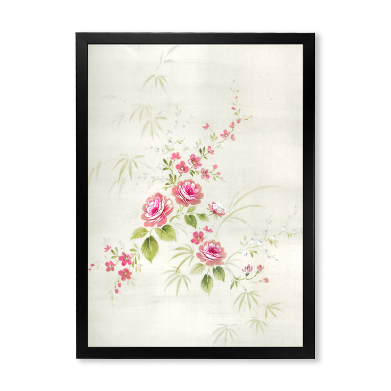 Dessin rétro de fleurs II - reproduction d'art sur toile, H 20 po x l 12 po x P 1po, Noir