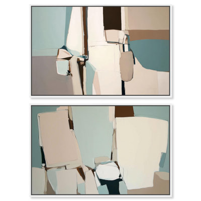 «Neutral Harmony», ensemble de 2 reproductions d'art sur toile abstraites par Art Remedy, 15 x 10