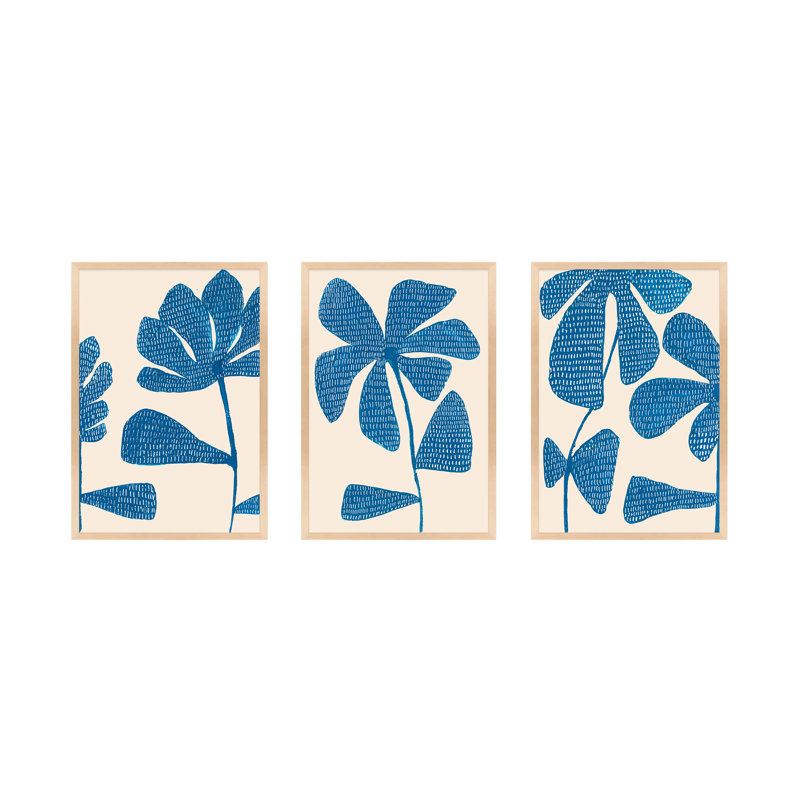 Ceramic Blue 1-3. Set of 3 by Andrea Stokes - Framed Wall Art, 30" H x 21" W, Maple Picture Framed Paper