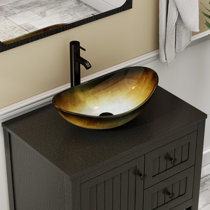 Sharee 30" Single Bathroom Vanity Set With Vessel Sink, Faucet And Drain, Assembly Required, Black