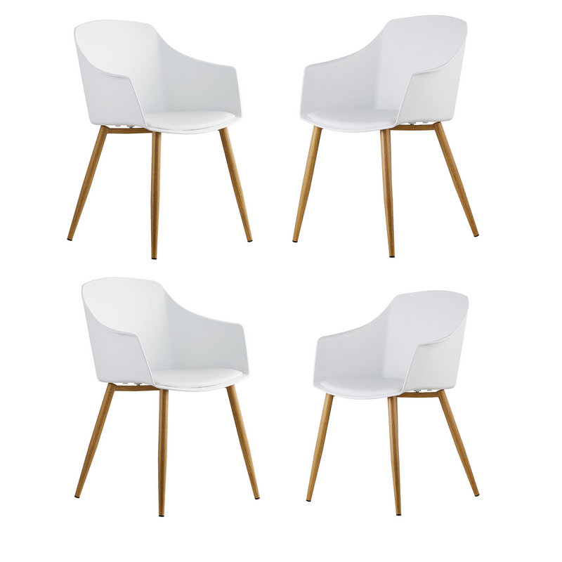 Topsham 4 Person Dining set - a Round Plastic Dining Table with Wooden Legs and a Set of 4 Faux Leather Cushion Padded Dining Chairs for Dining Room - Modern Dining Table Set