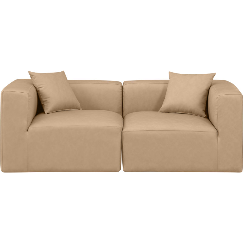 Canapé modulaire 2 pièces rembourré, Cuir brun clair végétalien