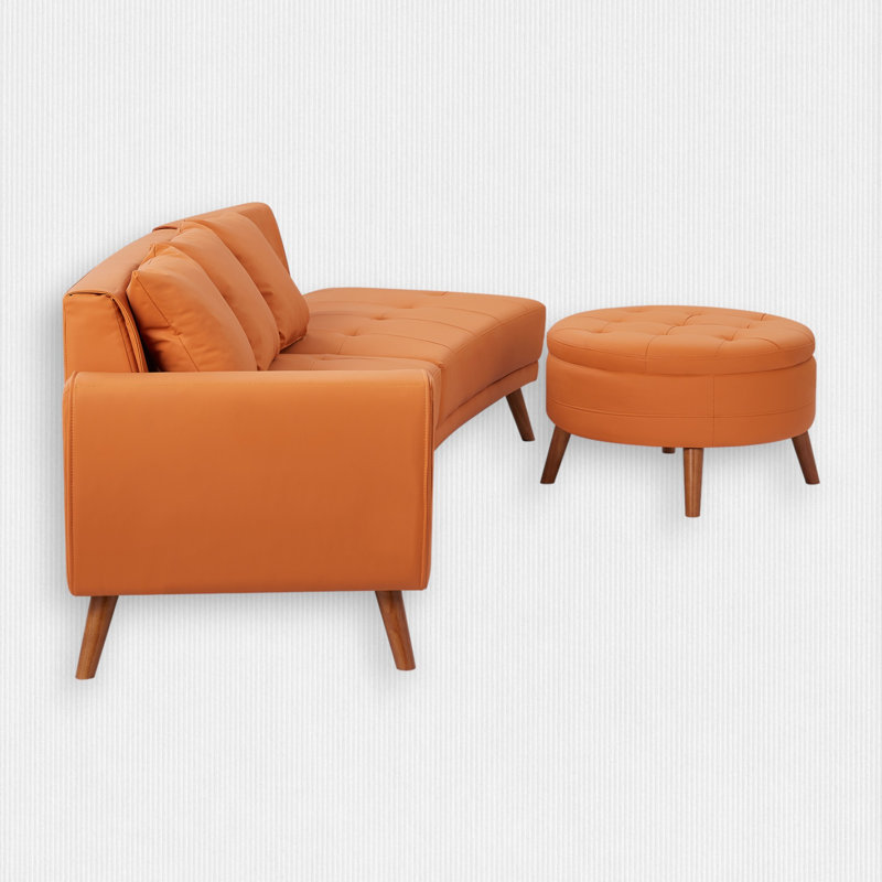 Canapé modulaire 2 pièces avec repose-pieds, Similicuir orange