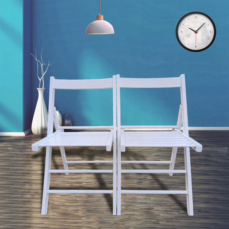 Chaise pliante en bois massif, ensemble de 2, siège à lattes et dossier ouvert