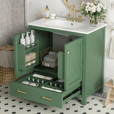 Meuble-lavabo de salle de bain avec lavabo simple sous le comptoir, armoire de rangement à 2 portes et 1 tiroir à fermeture douce