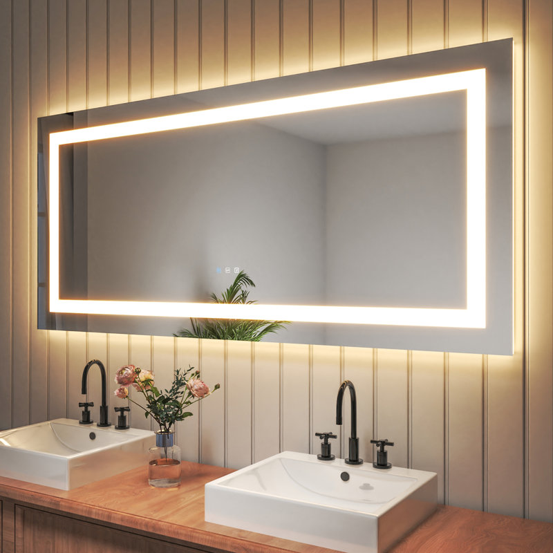 Frameless LED Light Anti-Fog Wall Bathroom Vanity Mirror with Backlit & Frontlit, 28" x 60"