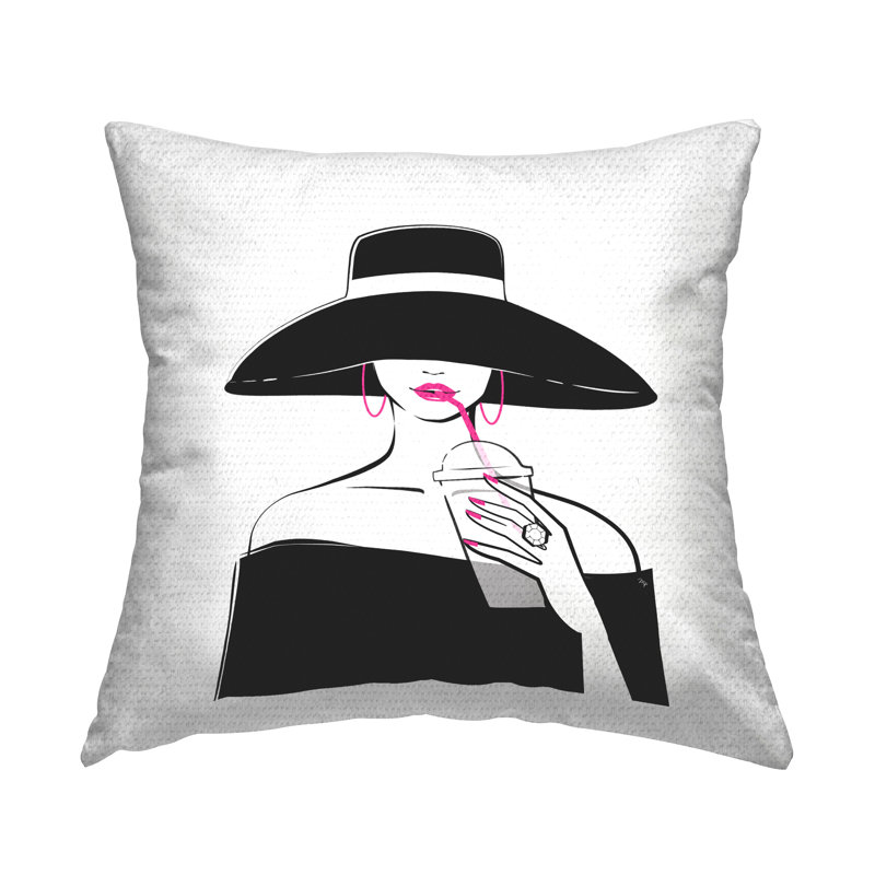 Coussin d'extérieur à imprimé fille tendance avec boisson par Martina Pavlova