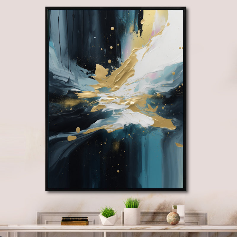 «Holderman Gold and Green Essence of Modernity» sur impression sur toile, H 32 po x l 16 po x P 1 po, Cadre flottant noir