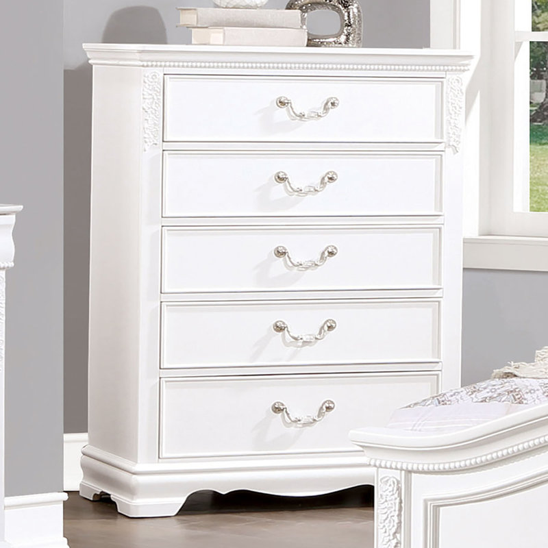 Commode 5 tiroirs l 33,6 po blanche