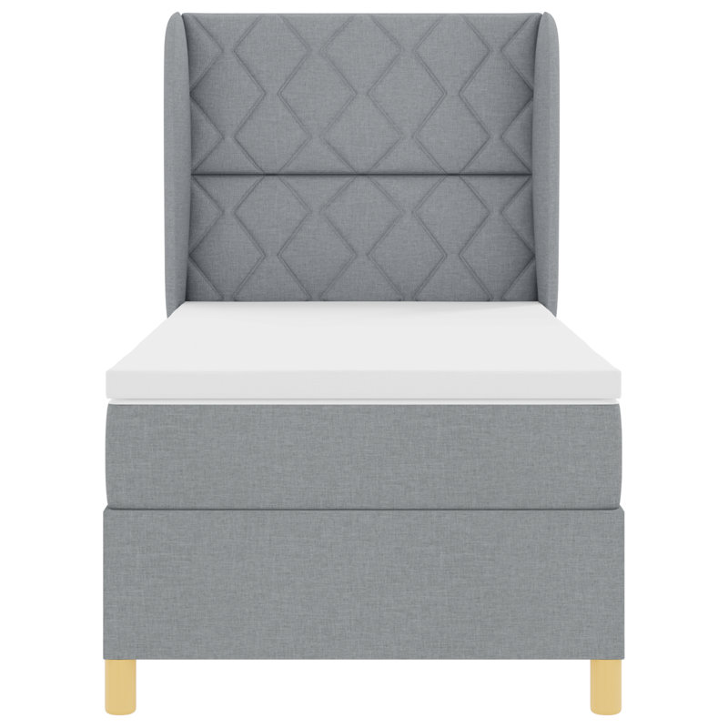 Upholstered Bed with Mattress, Light Grey, 90 x 200 cm, Diamond Blocks Design