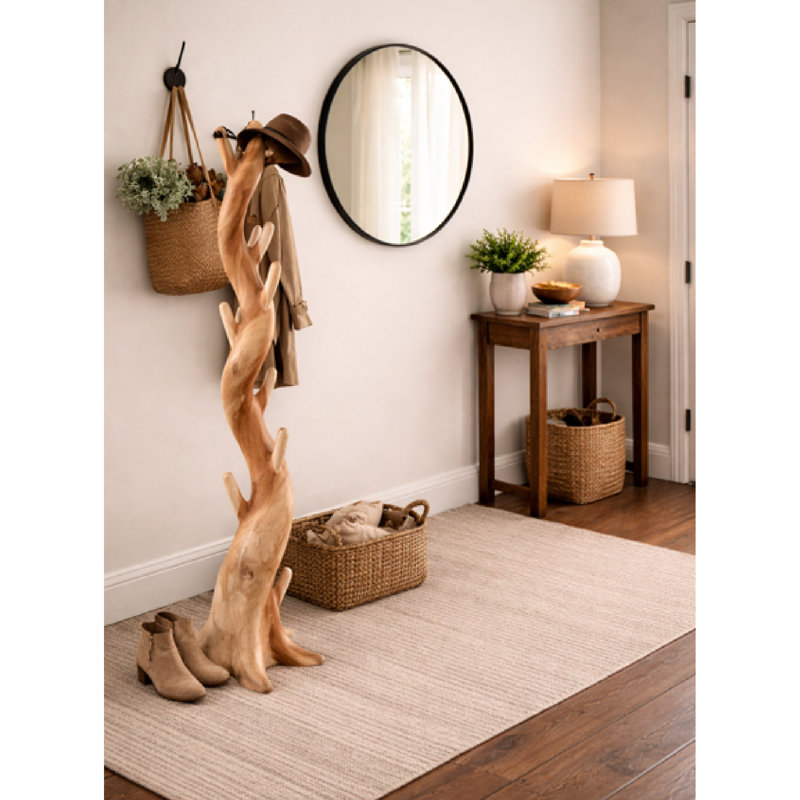 Solid Mahogany Wood Freestanding Coat Rack