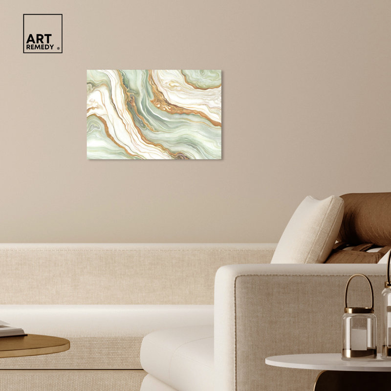 Green and Gold Abstract Geode Canvas Wall Art, 24" x 16"