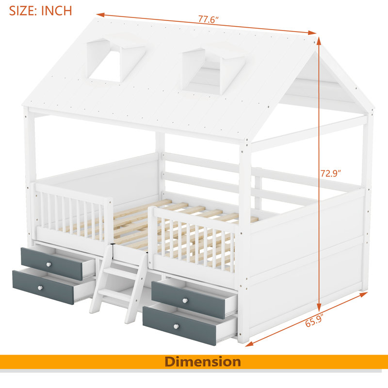 Structure de lit en bois, Blanc / Gris, Lit double