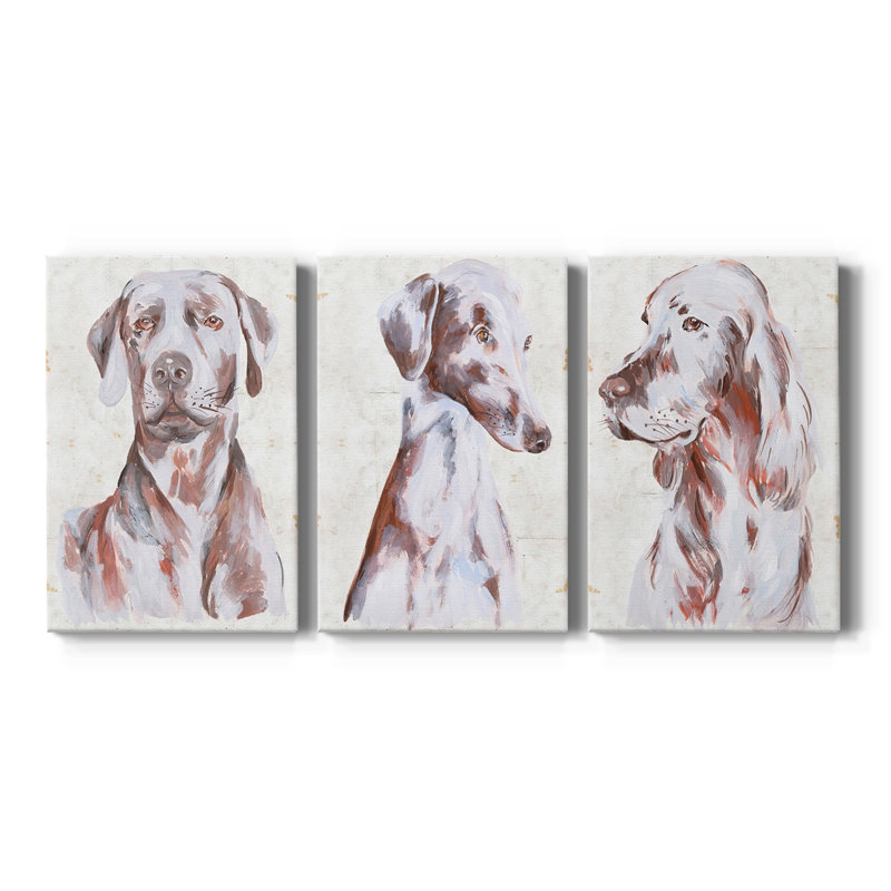 Chien assis I - toile tendue sur mesure - 3 pièces, H 12 po x l 24 po