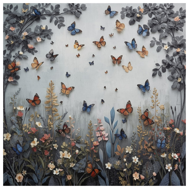 Coussins décoratifs à double face Butterflies And Wildflowers, 26 x 26 pouces