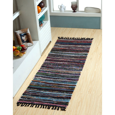 Marone Striped Cotton Hand Woven Area Rug