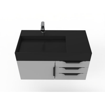 Bassi 36 " W Wall Mounted Wall Mounted 1 Single Vanity Bathroom Vanity With Solid Surface Top