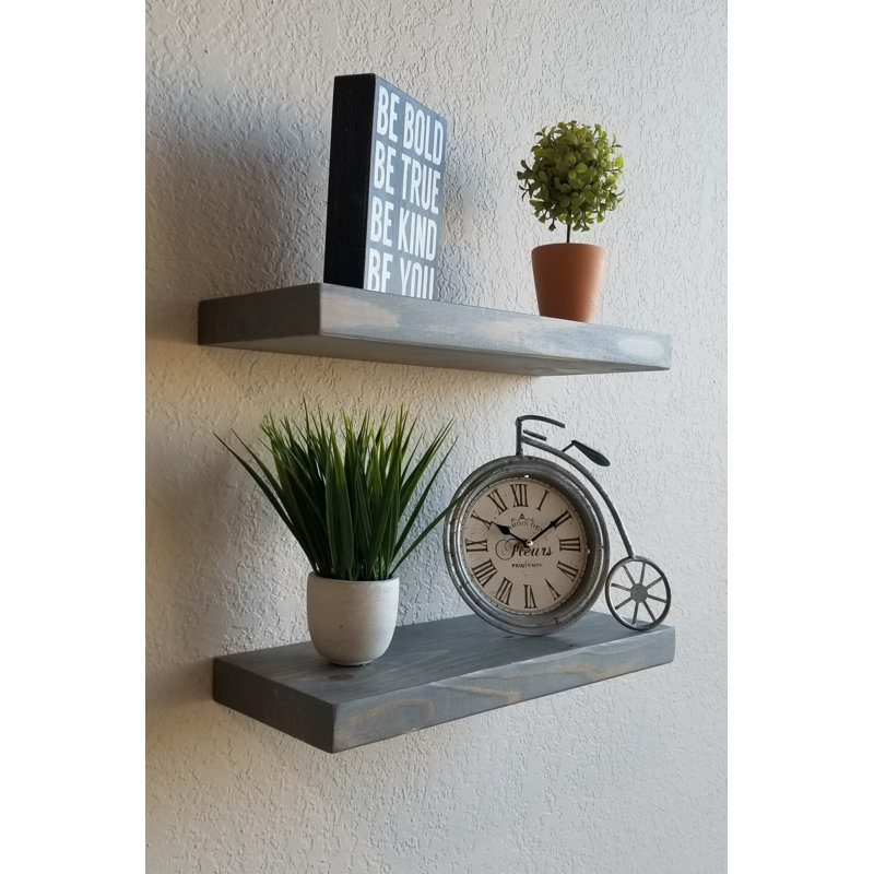 Tablette flottante en bois de pin massif 2 pièces Alouette, H 1,5 po x l 24 po x P 7 po, Gris