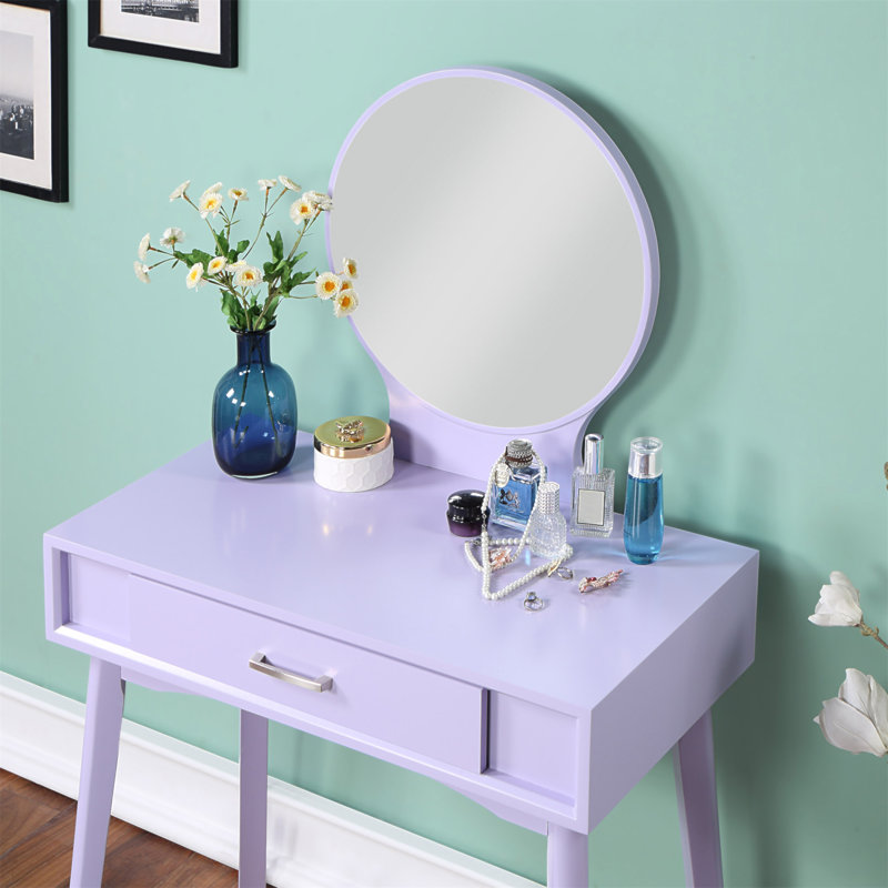 Ensemble coiffeuse et tabouret contemporain en bois Maly, Mauve