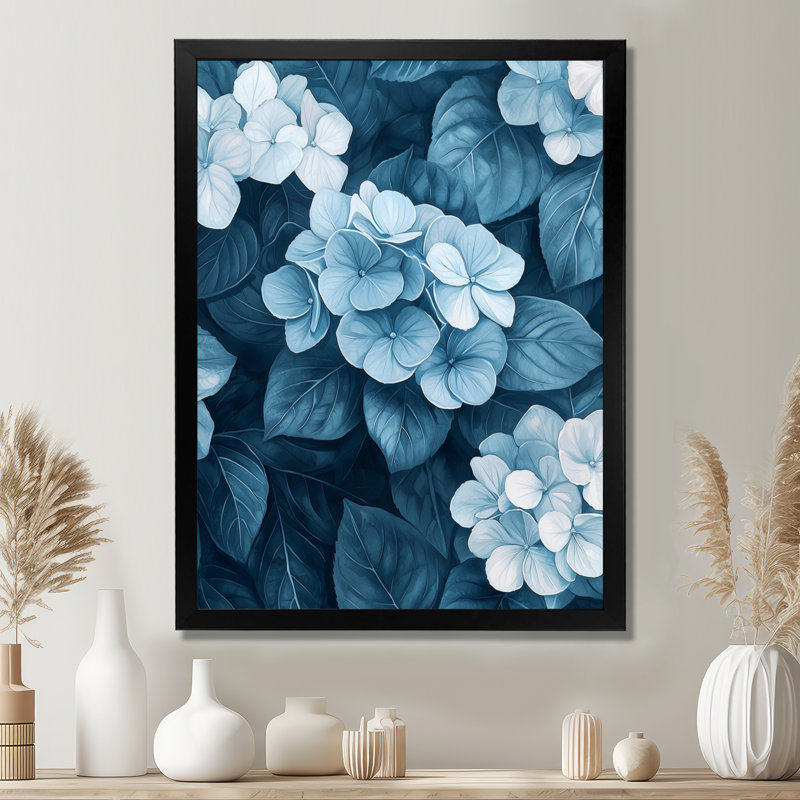 Motif d'amas hortensias monochromes II - impressions murales florales, H 32 po x l 24 po, Noir