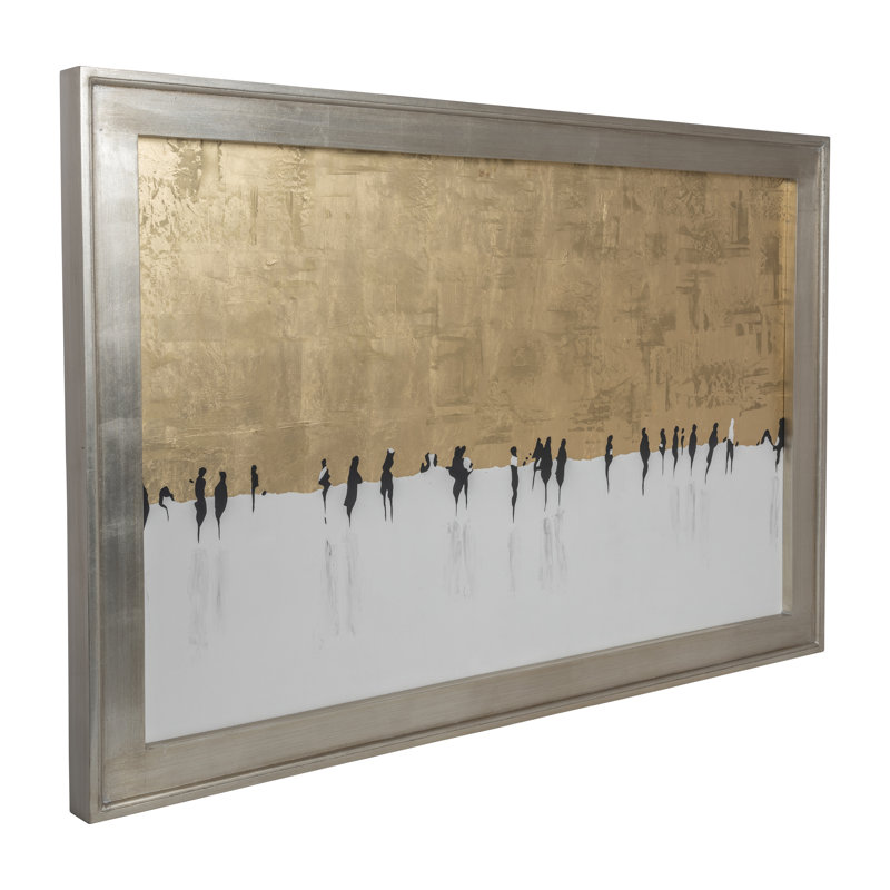Day at the Ice Rink Hand Painted Abstract Artwork from Mexico, Gold and White, 71 W x 3 D x 47 H Inches