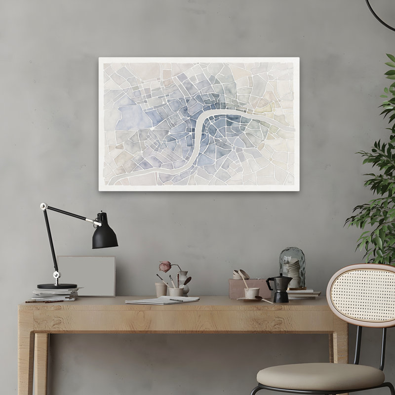 Aquarelle Wanderlust London - abstrait bleu villes crème, H 24 po x l 16 po