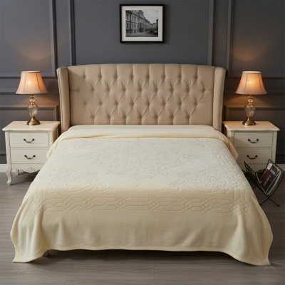 Embossed Throw Blanket Cloudy Polyester 300 GSM Soft Cozy Warm 200 x 240 cm Available in Beige Pink Grey and Cream