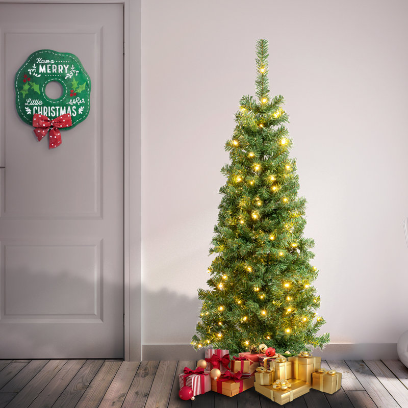 National Tree Company, First Traditions Collection, 4.5Ft Pre-Lit Artificial Linden Spruce Wrapped Tree, 150 Warm White LED Lights- UL