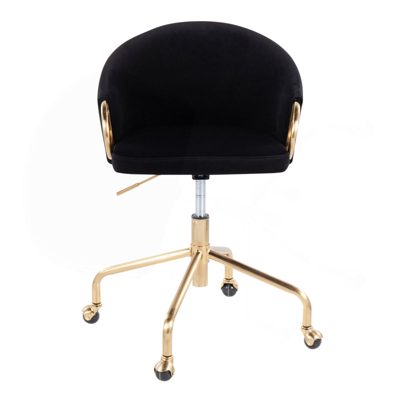 Chaise de travail en métal doré et velours, Noir
