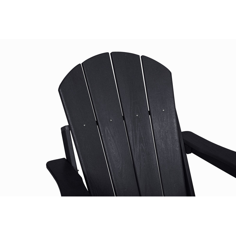 Chaise Adirondack pliante avec table d'appoint, ensemble de 3 chaises Adirondack à texture de bois, noir (comprend 2 chaises et 1 table)