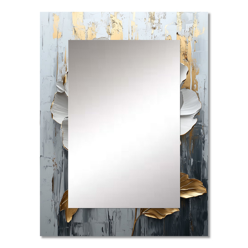 Or doré marbre blanc pivoine IV - miroir mural pivoine, miroir décoratif doré, impression d'art en métal, 32 po x 24 po