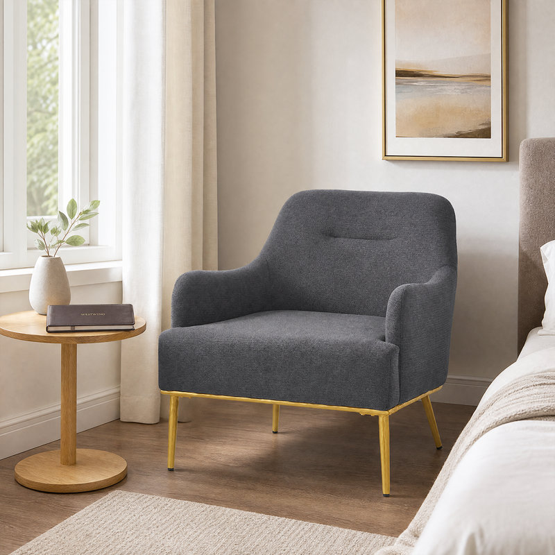 Fauteuil moderne confortable avec dossier incurvé et pieds en métal - Chaise de lecture ou d'appoint parfaite, Gris foncé