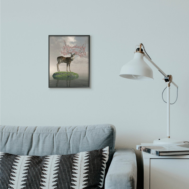 «Deer Tree Island Abstract Animal», impression, H 11 po x l 14 po x P 1,5 po, Cadre noir