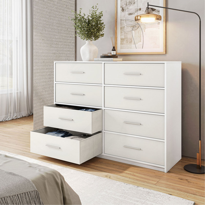 Commode 8 tiroirs avec grands tiroirs en tissu, Blanc