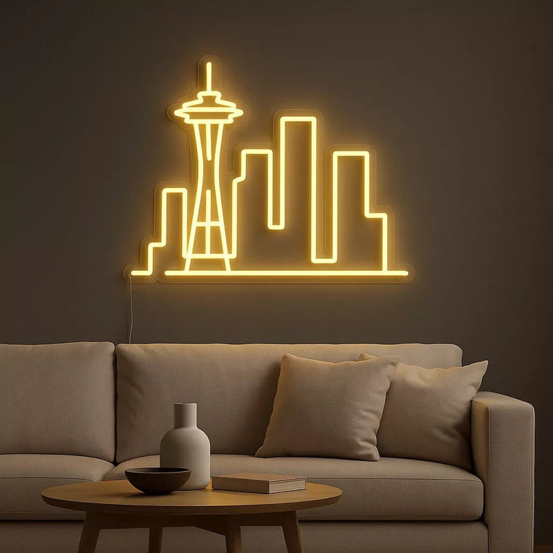 Enseigne néon Seattle City Skyline - 16 po x 10 po