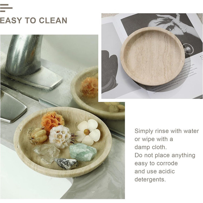Travertine Jewelry Dish Tray, Decorative Stone Catchall For Entryway, Keys, Rings, And Home Decor