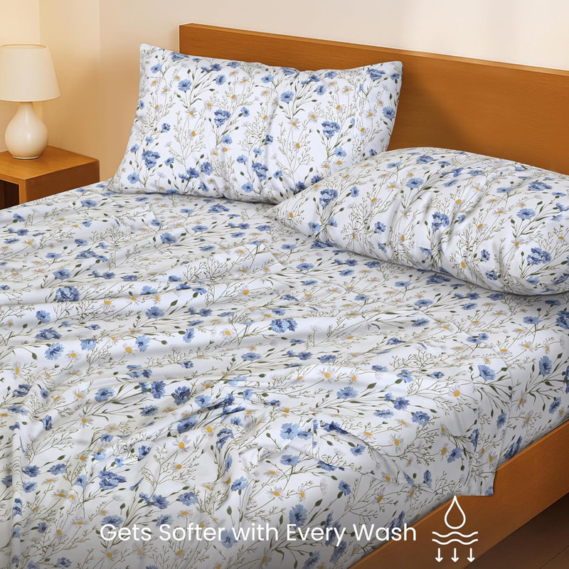 100% Cotton Sheets Sets Soft Crispy Percale Cooling Sheets 16 Inch Deep Pocket Bed Sheets, Sweet Pea