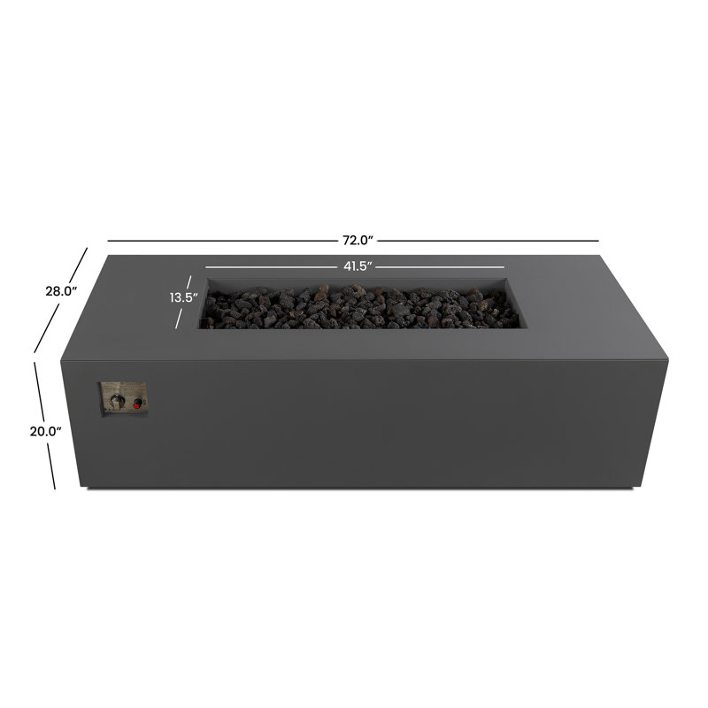 Coden Rectangle Metal Propane Fire Pit Table with Hidden Tank by Jensen Co., Charcoal Gray, 20'' H x 72'' W x 28'' D