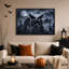 Statue d'ange en pierre avec des corbeaux noirs sous une lune claire, tableau mural d'Halloween sur toile-1477761136