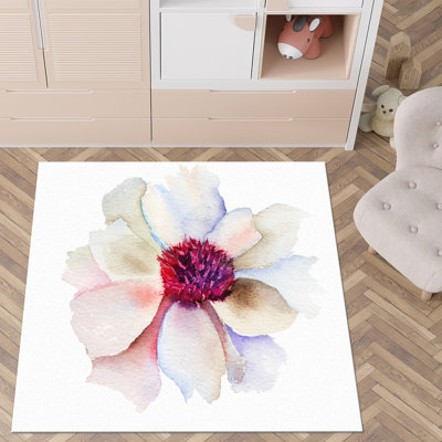 Tapis texturé non tissé imprimé avec un motif floral subtil et une bordure complexe pour une touche classique dans votre décor