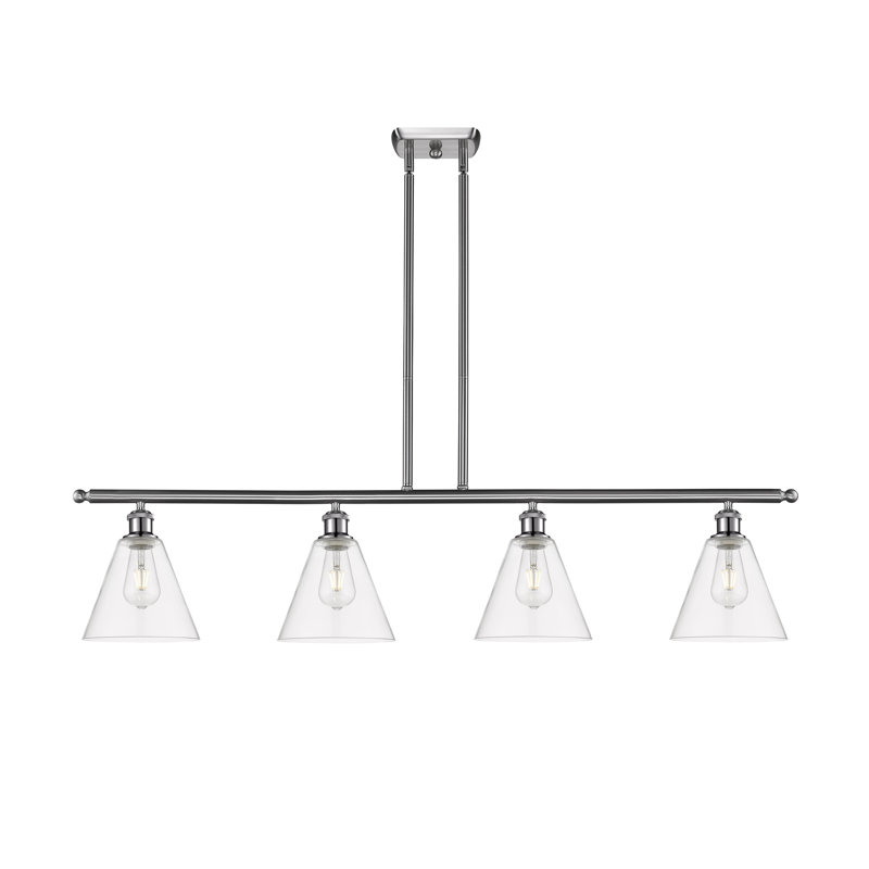 Luminaire suspendu linéaire à 4 lumières pour îlot de cuisine Amelia-Leigh, Transparent, H 44,25 po x l 48 po x P 8 po
