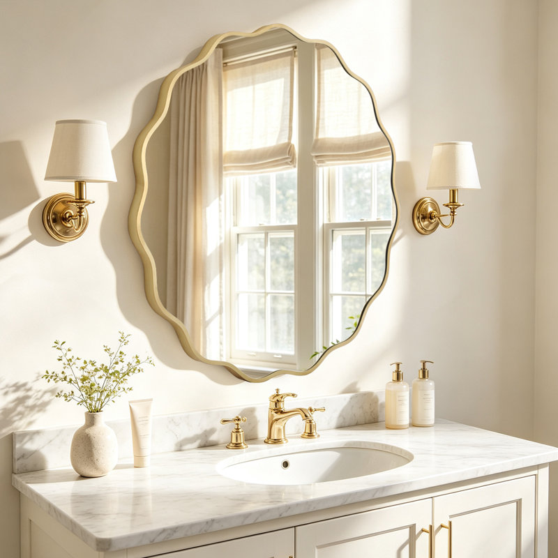 Miroir rond en aluminium, 32 po x 32 po, Or