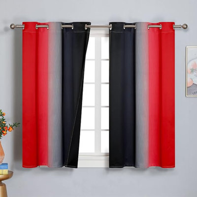 Rideaux rouges et noirs Estelar Textiler Ombre de 45 po de longueur, 2 panneaux, rideaux 100% occultant pour le salon, rideaux isolants thermiques à œillets, rideaux bloquant la lumière pour la chambre à coucher, 42 po x 45 po